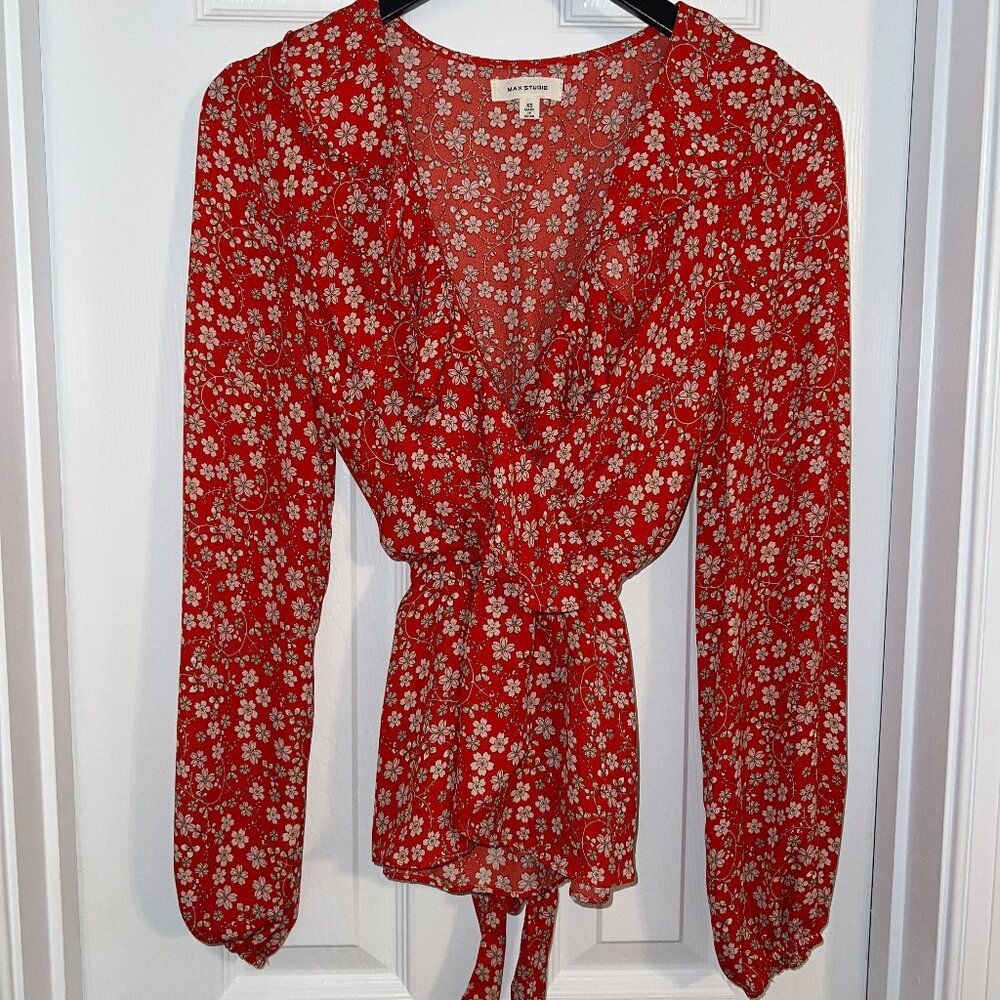 Max Studio 3/4 Sleeve V-Neck Wrap Blouse